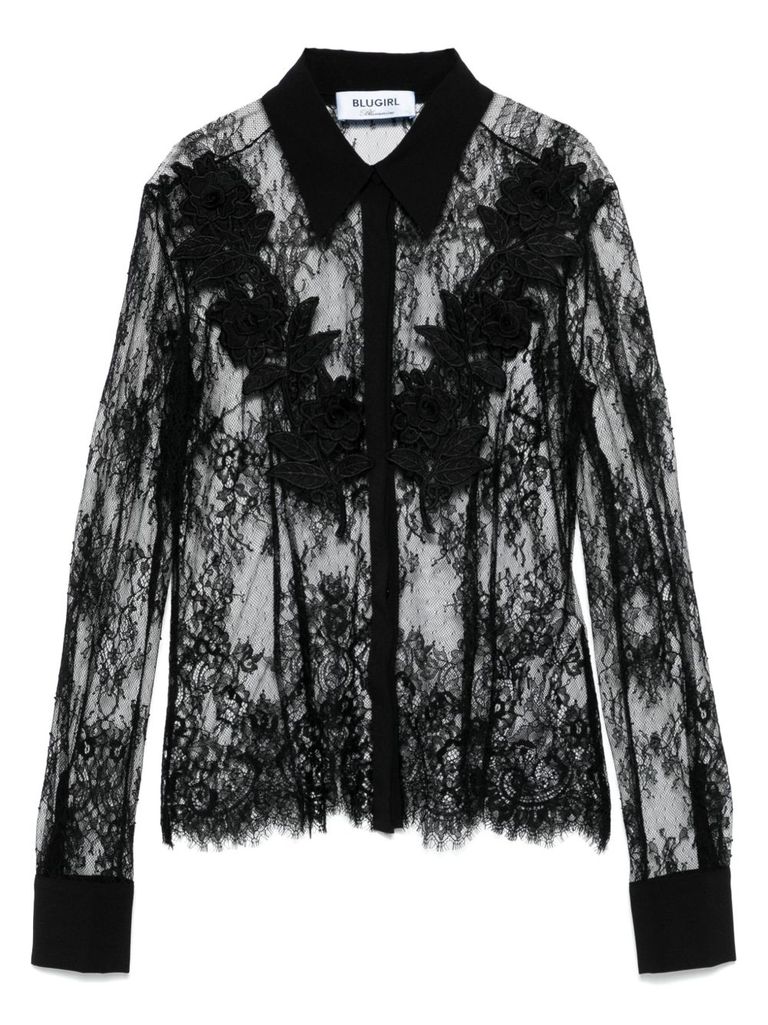 Blugirl Black Semi-trasparent Shirt In Lace In Black