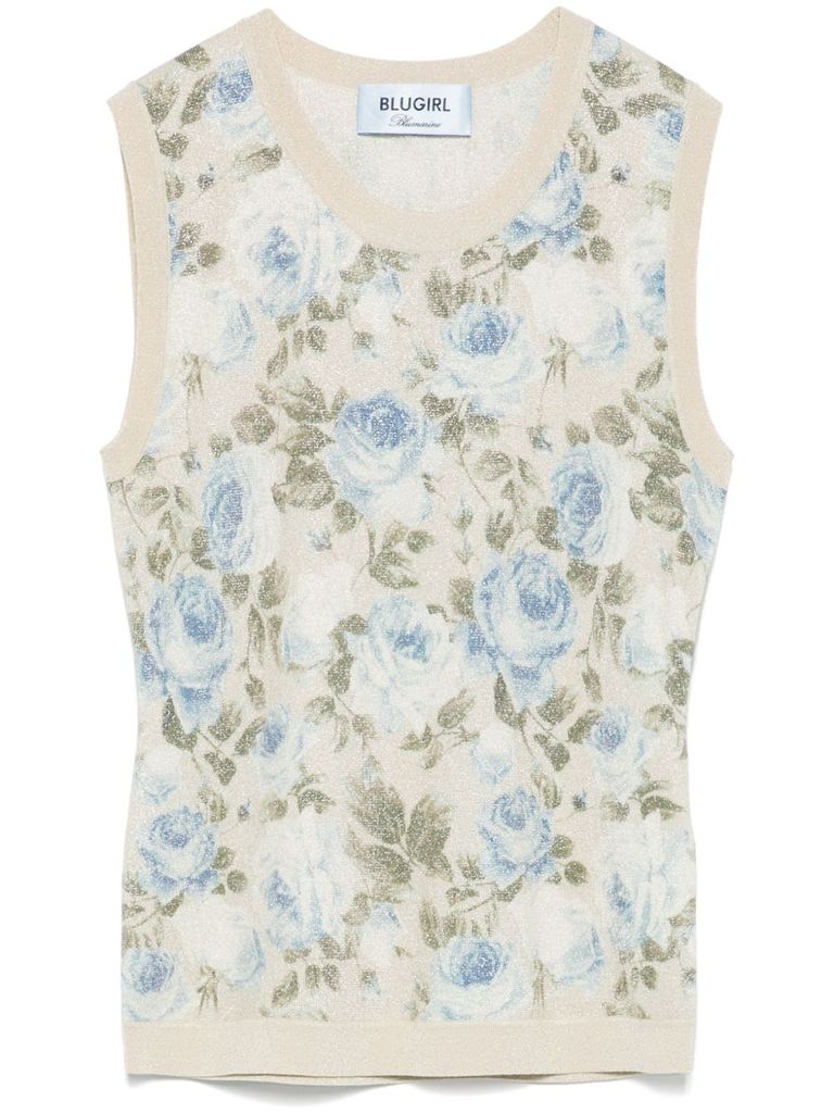 Shop Blugirl Beige Knit Vest With Floral Print