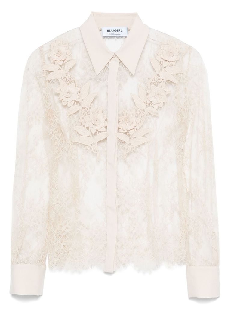 Shop Blugirl Beige Semi-trasparent Shirt In Lace