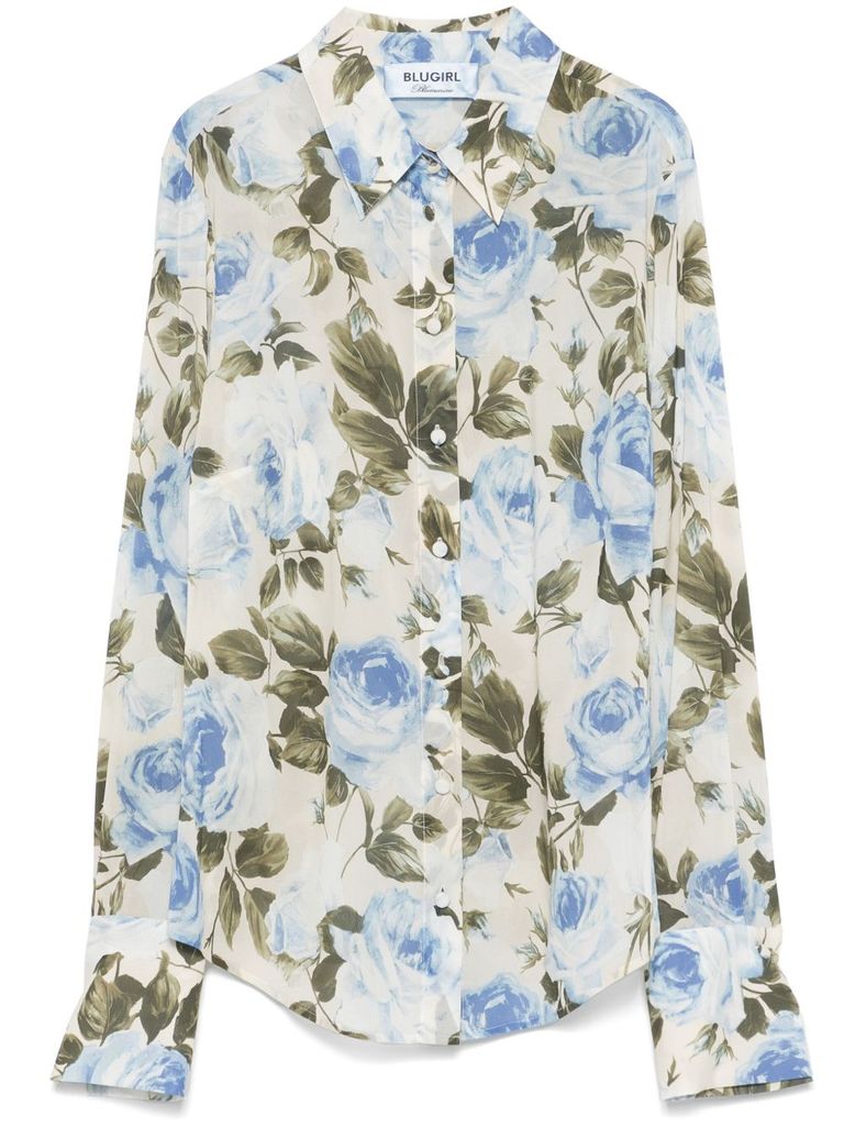 Shop Blugirl Blouse In Silk With Floral Print In Multicolour