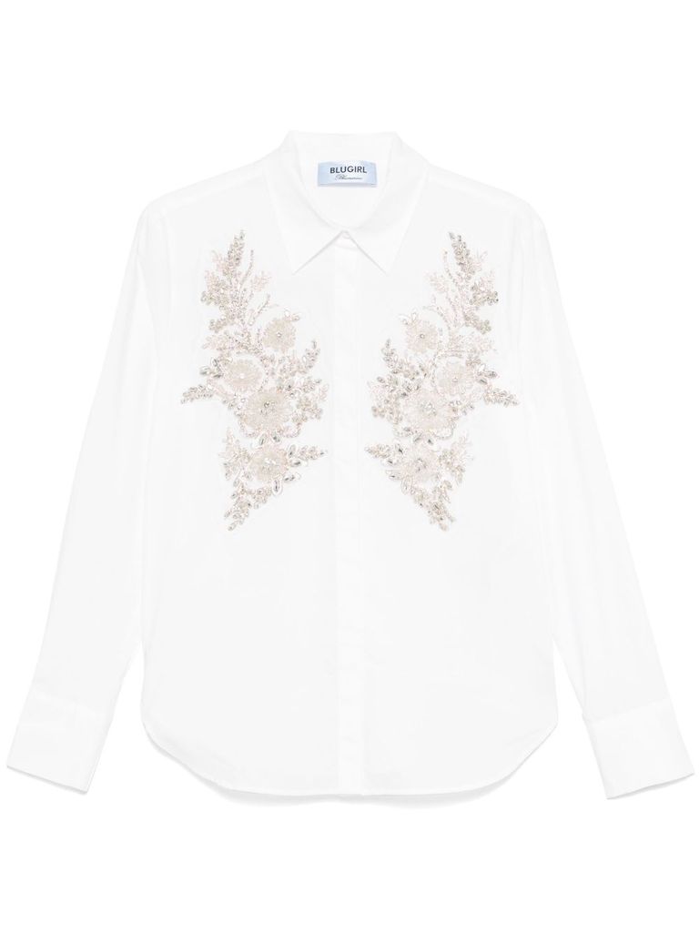 Shop Blugirl White Shirt In Cotton With Sparkling
