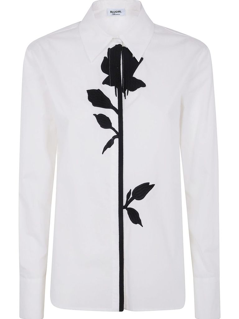 Shop Blugirl White Shirt In Cotton With Black Rose Printed