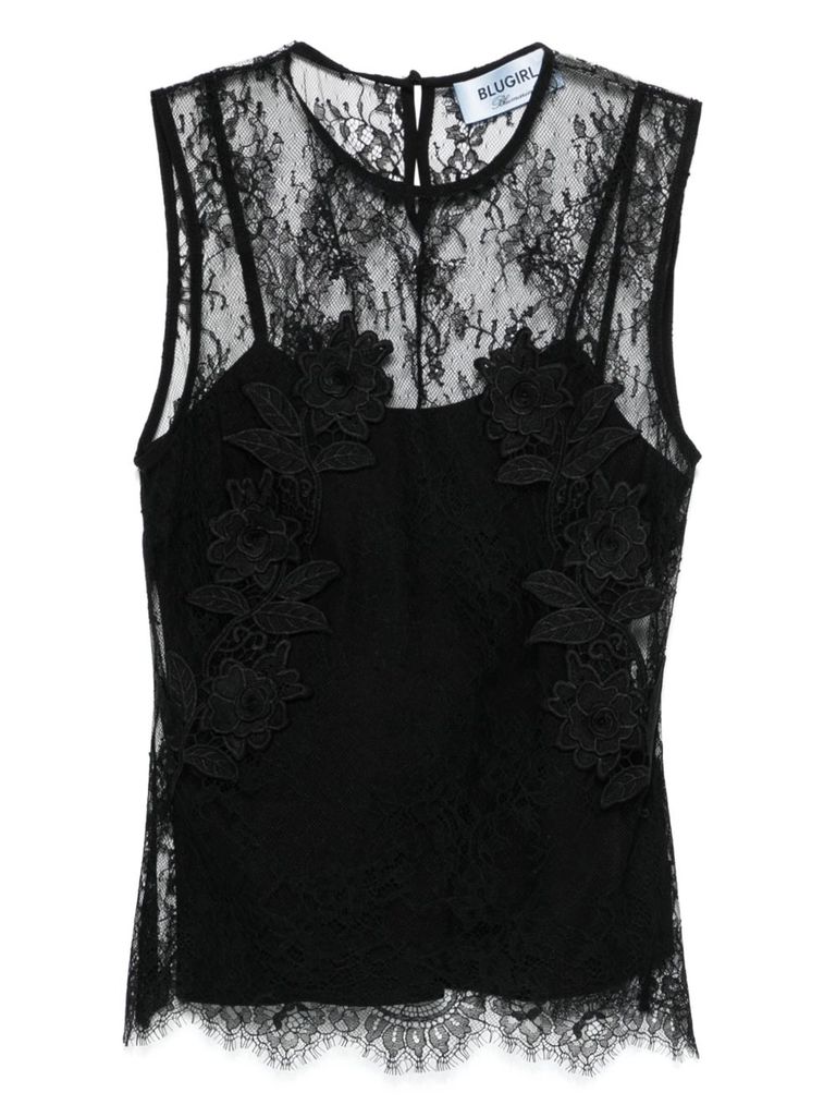 Blugirl Black Semi-trasparent Top In Lace In Black