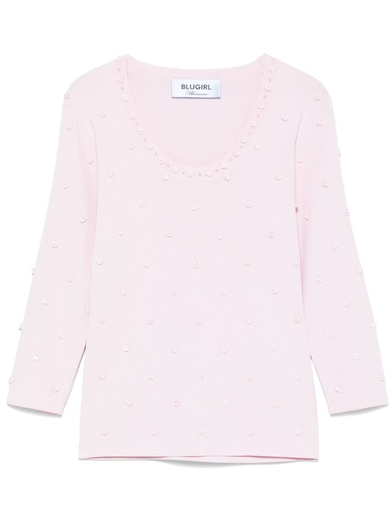 Shop Blugirl Pink Crew-neck Knitwear With Embellishments