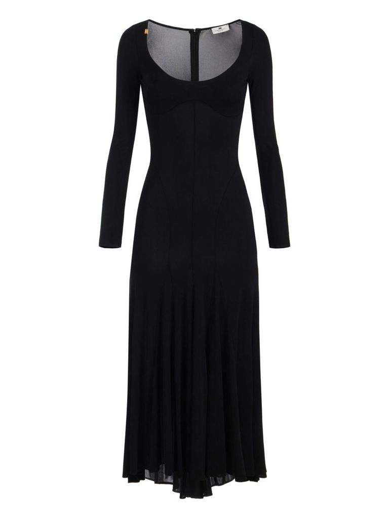 Shop Elisabetta Franchi Black Flared Midi Dress