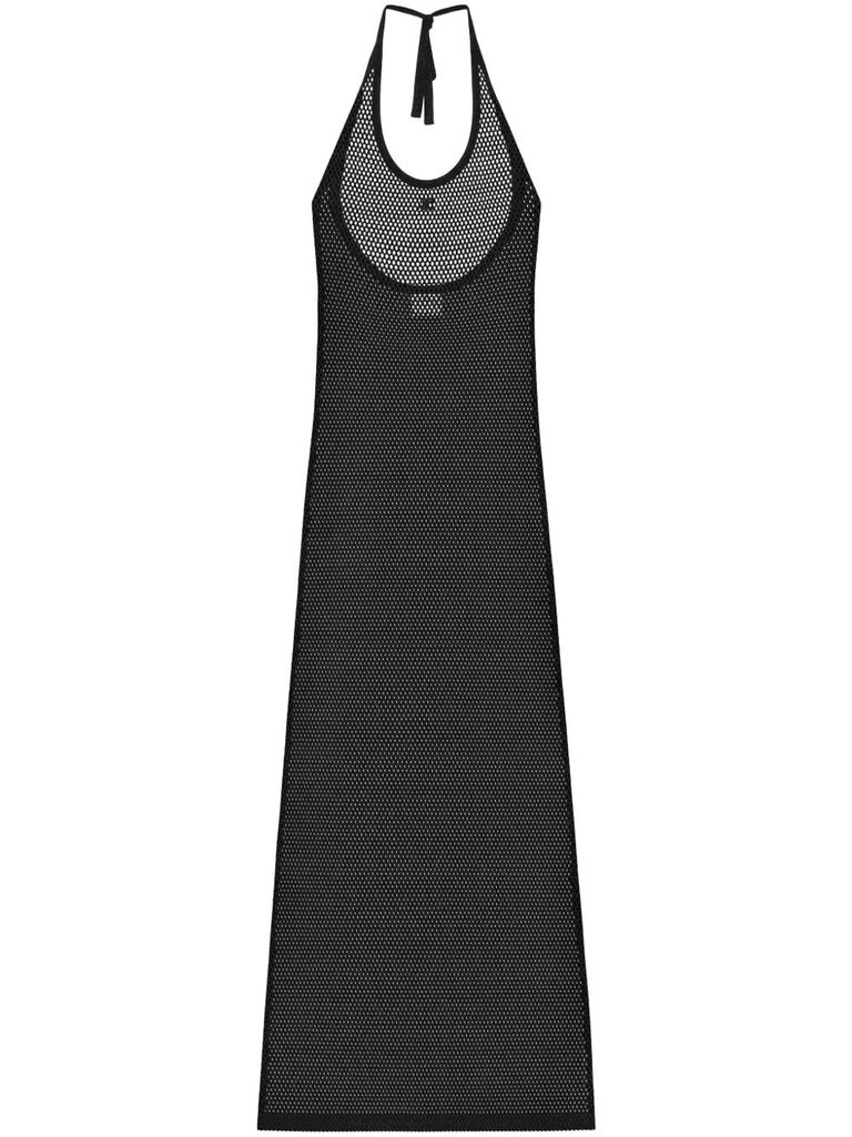 Shop Courrèges Long Black Perforated Cotton Dress