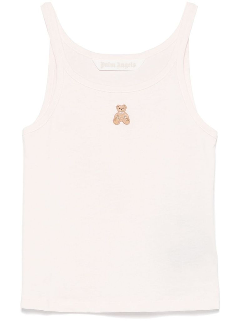 Palm Angels White T-shirt In Cotton With Teddy Sleeveless In Pink