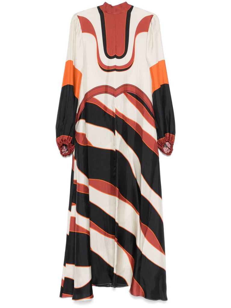 Shop Raquel Diniz Long Dress In Multicolor Silk With Bow In Multicolour
