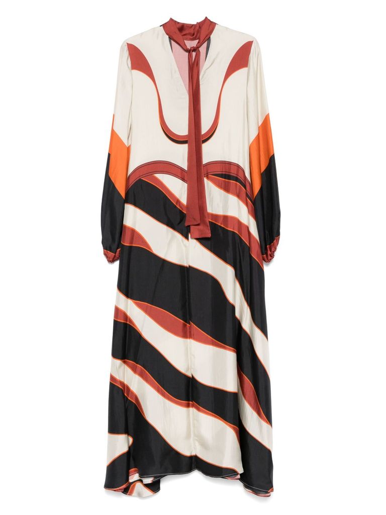 Shop Raquel Diniz Long Dress In Multicolor Silk With Bow In Multicolour