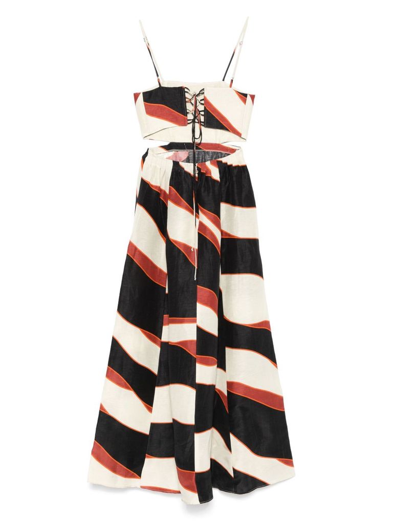 Shop Raquel Diniz Log Dress In Multicolor Linen And Silk With Laces In Multicolour
