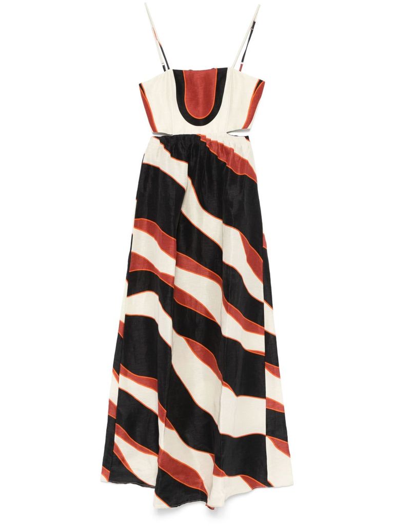 Shop Raquel Diniz Log Dress In Multicolor Linen And Silk With Laces In Multicolour