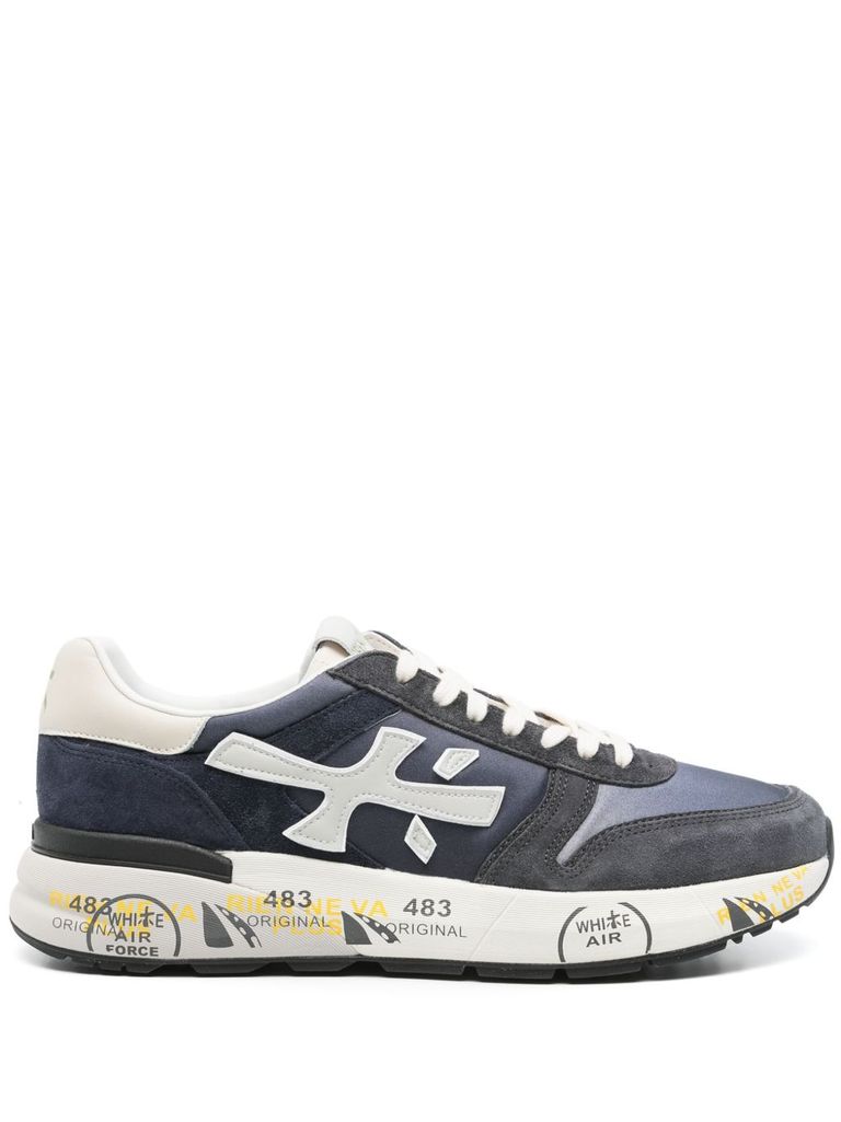 Shop Premiata Navy Blue Leather Sneakers