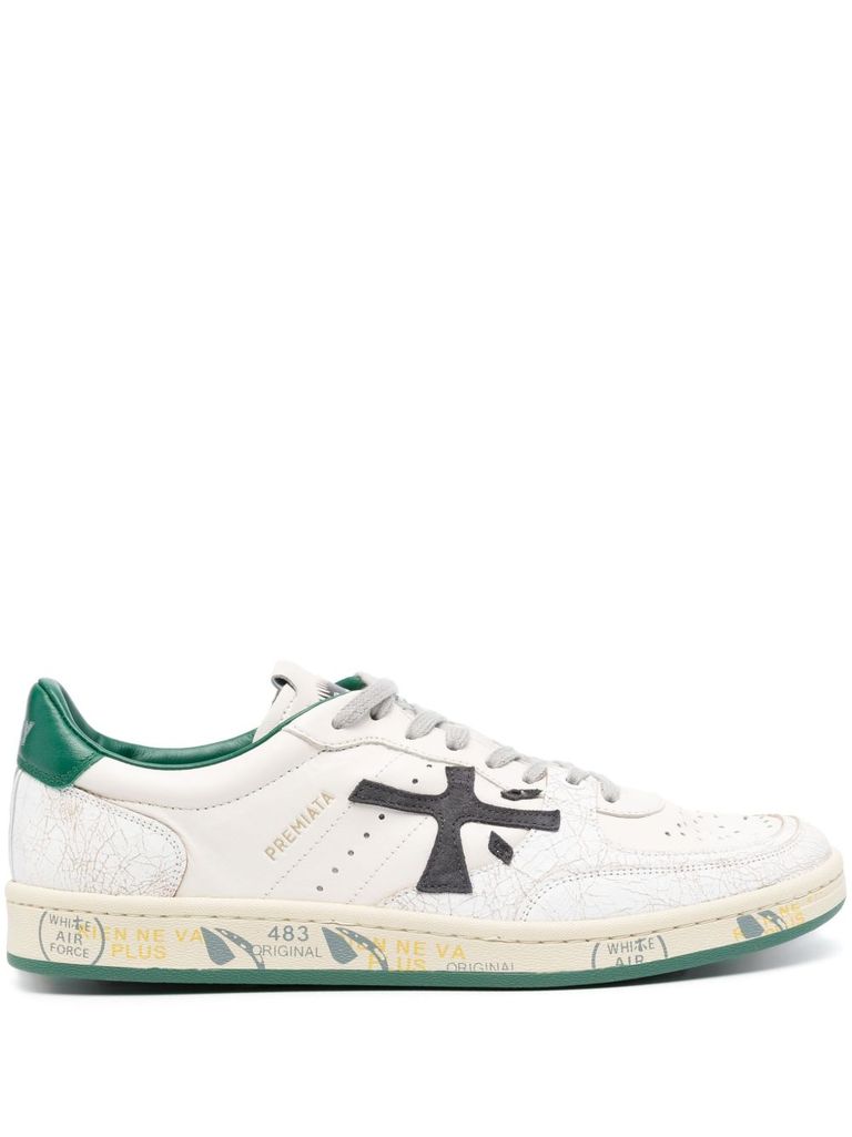 Shop Premiata Leather Sneakers In White And Green