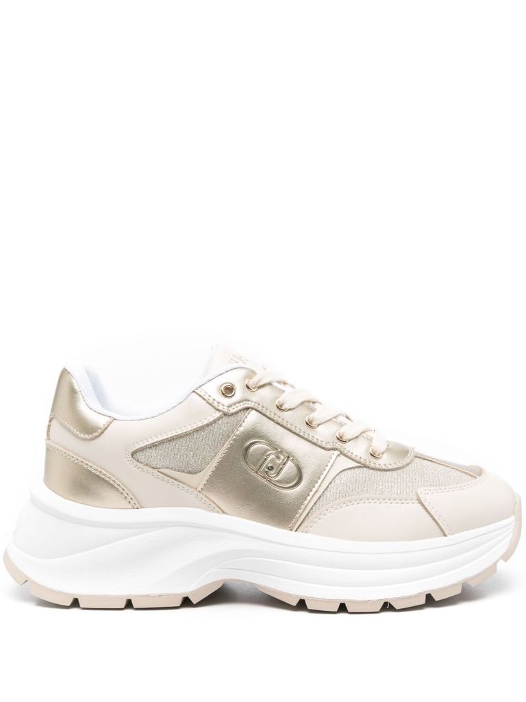 LIU •JO BEIGE AND GOLD 'EVA' SNEAKERS WITH LOGO