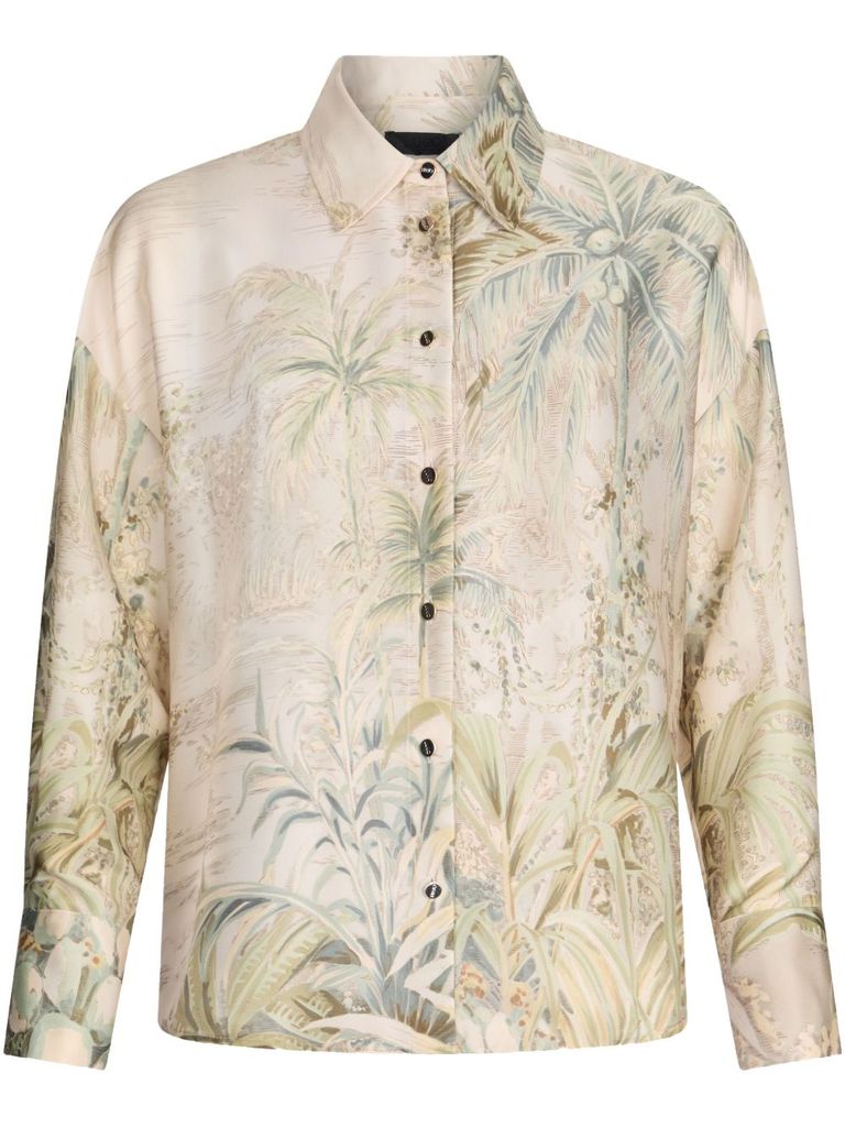 Liu •jo Liu Jo Tropical Print Green Shirt With Classic Collar In Multicolour