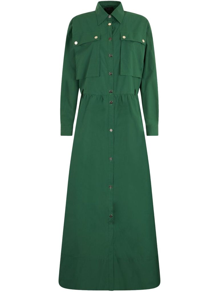 Liu •jo Green Long Dress In Cotton With Bottons And Pockets In Green
