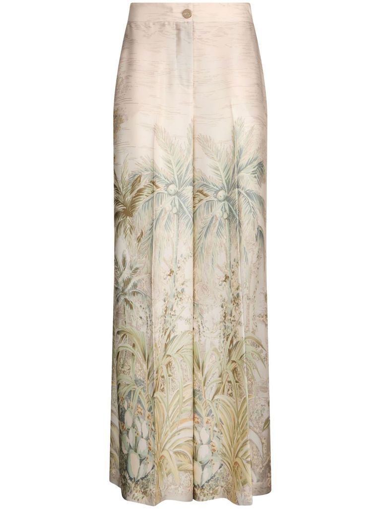 Liu •jo Flared Wide Leg Trousers With Tropical Print In Multicolour