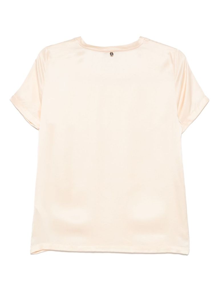 Liu •jo Yellow Crew-neck Blouse With Short Sleeves In Beige