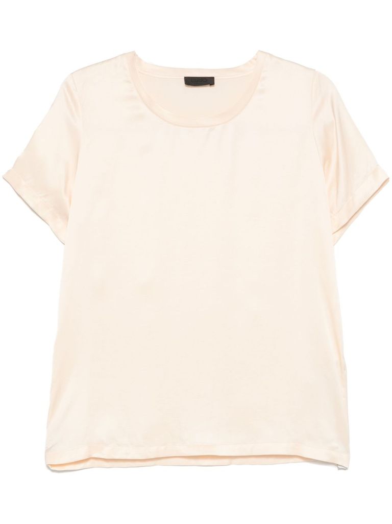 Liu •jo Yellow Crew-neck Blouse With Short Sleeves In Beige