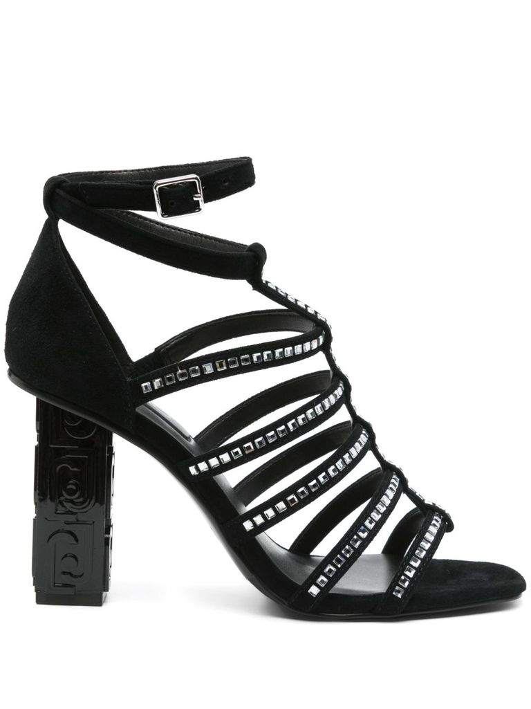 Shop Liu •jo Black Sandals With Heel And Rhinestones