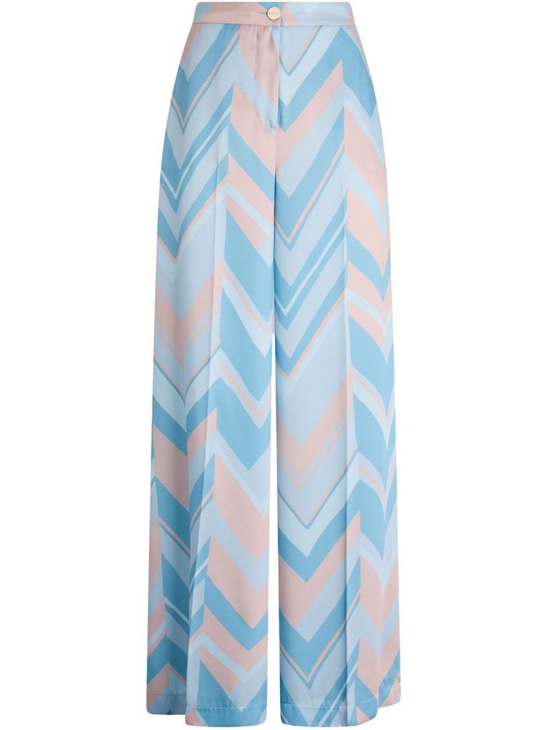 LIU •JO SOFT LIGHT BLUE AND PINK PRINTED TROUSERS