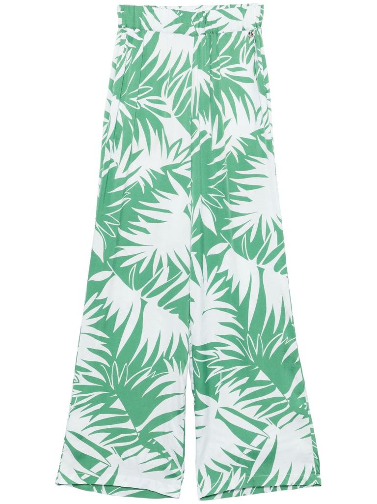 LIU •JO SOFT TROUSERS WITH GREEN AND WHITE PRINT