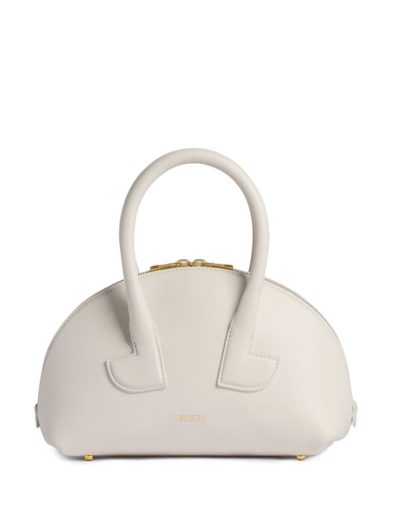 Patou Rounded White Calfskin Handbag With Gold Accents In White
