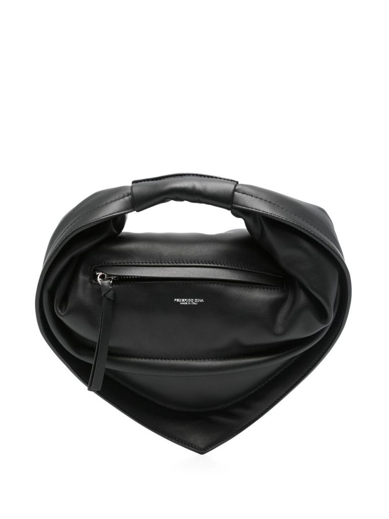 Federico Cina Leather Hand Bag 'midi Tortellino' In Black In Black