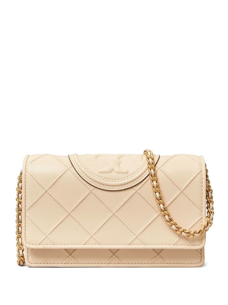 Tory Burch Quilted Beige Lambskin Shoulder Bag With Chain Strap In Pink