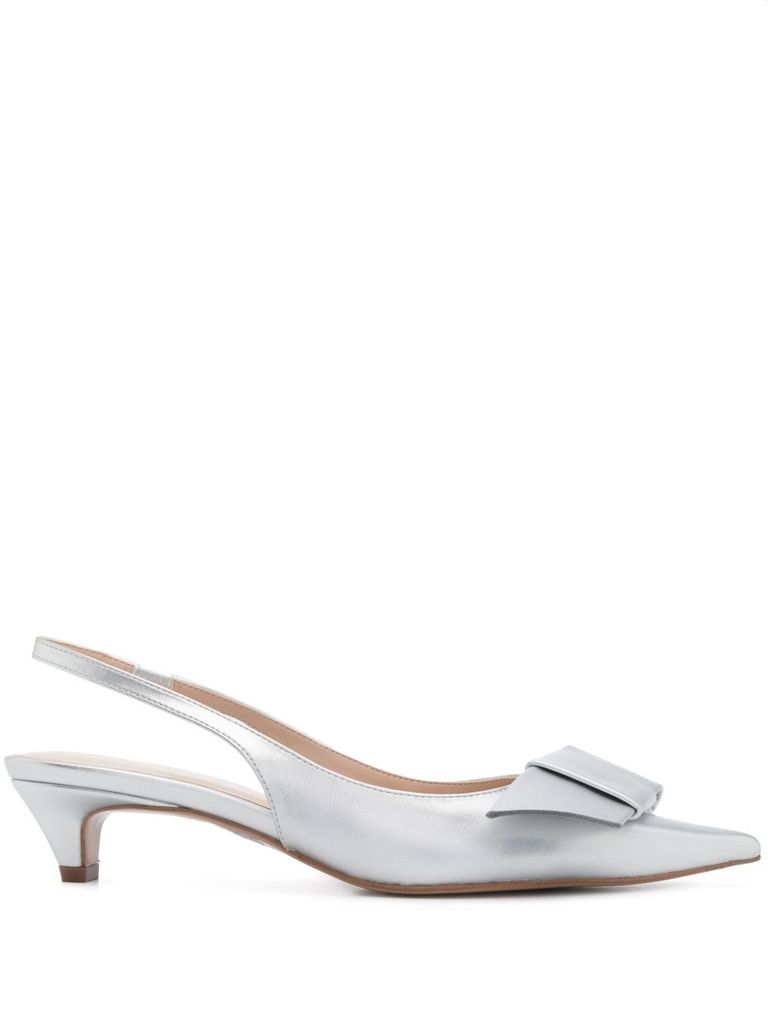 Shop Twinset Laminated Leather Slingback In Silver-tone