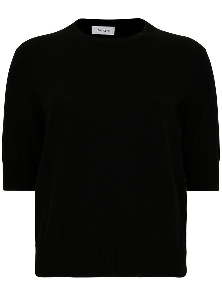 Kangra Cashmere Black Crewneck Solid T-shirt In Black