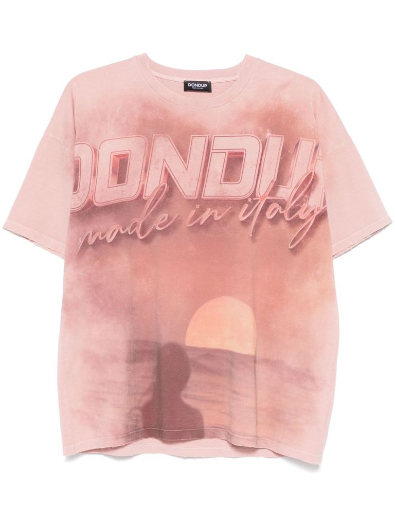 Dondup Sunset Scene Oversized Graphic Print T-shirt In Pink