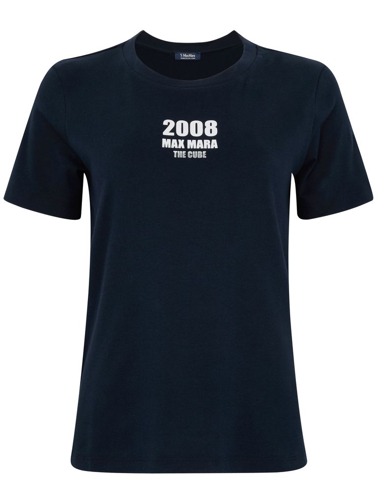 Shop 's Max Mara Cotton T-shirt In Navy Blue With Print