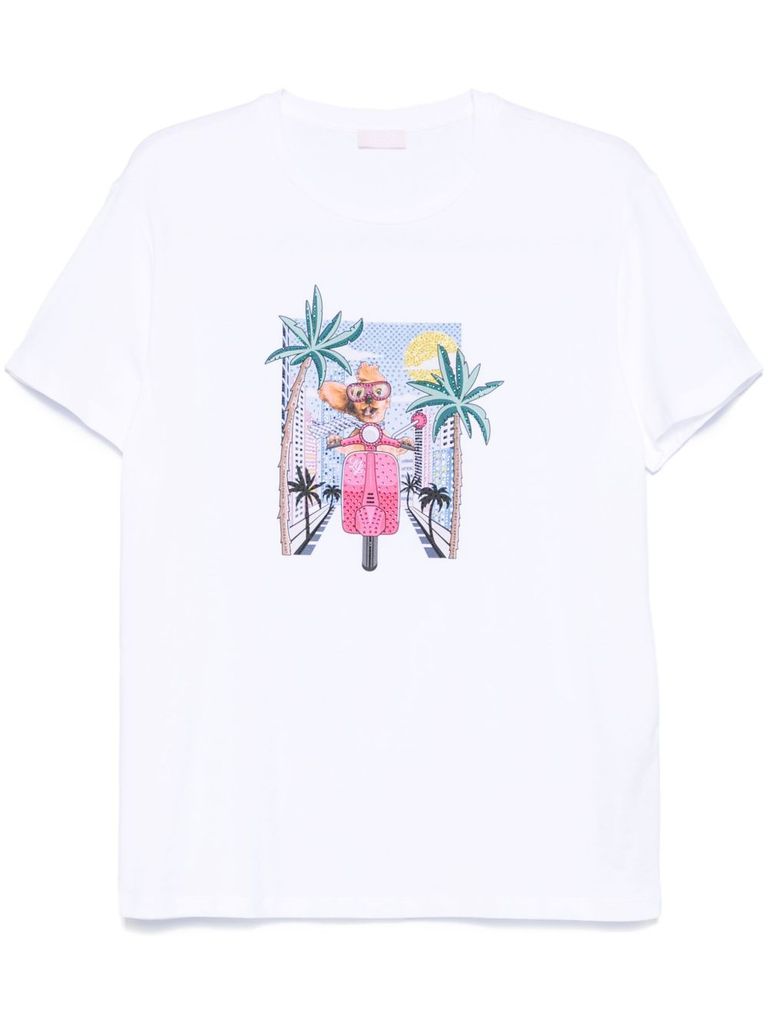 Liu •jo Cotton T-shirt In White With Print In White