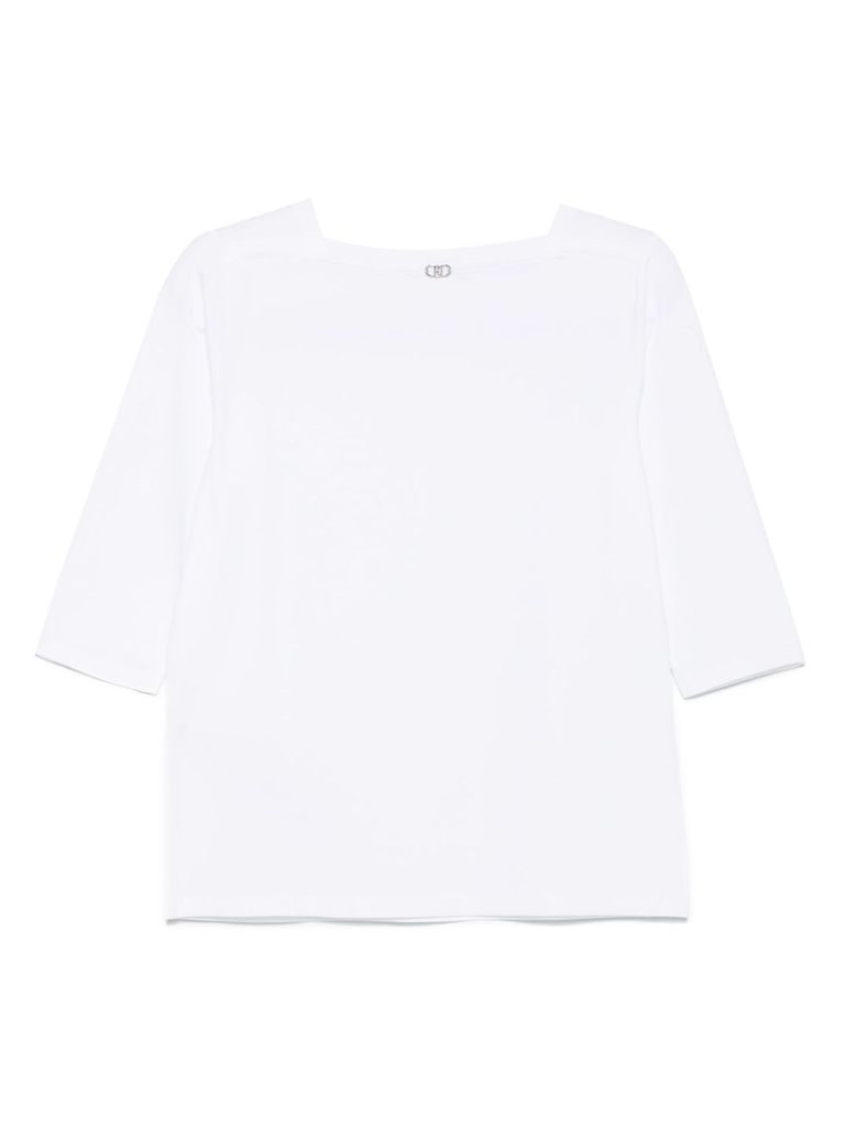 Liu •jo Cotton T-shirt In White With Square Neck In White