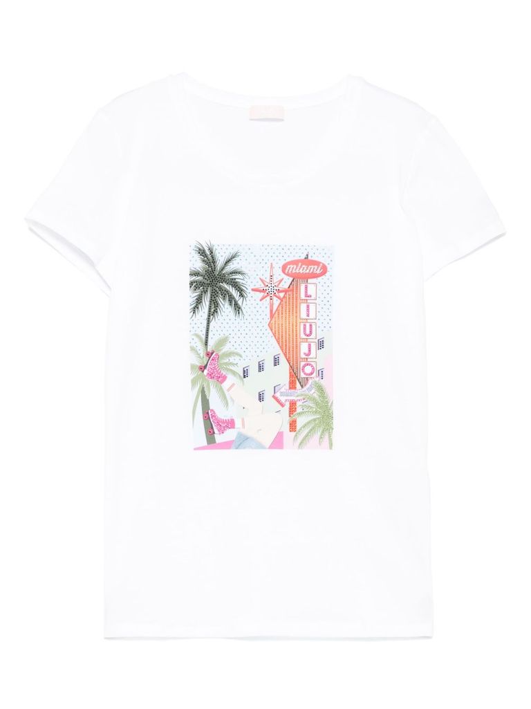 Liu •jo Cotton T-shirt In White With Print In White