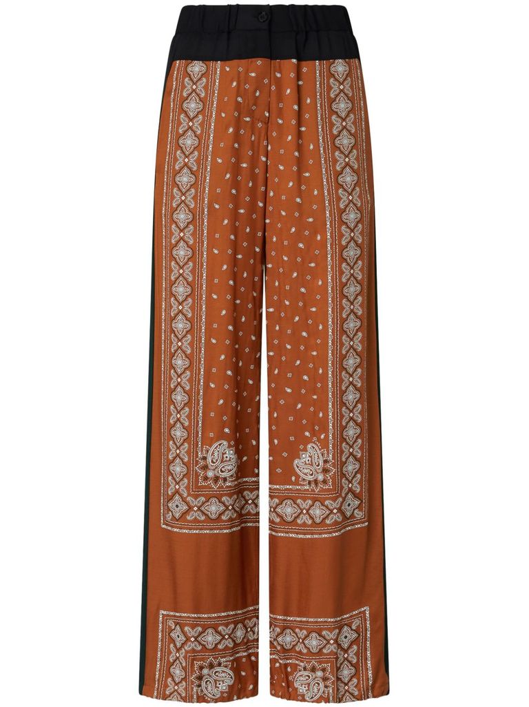 Pinko Wide Bandana Pattern Pants In Brown