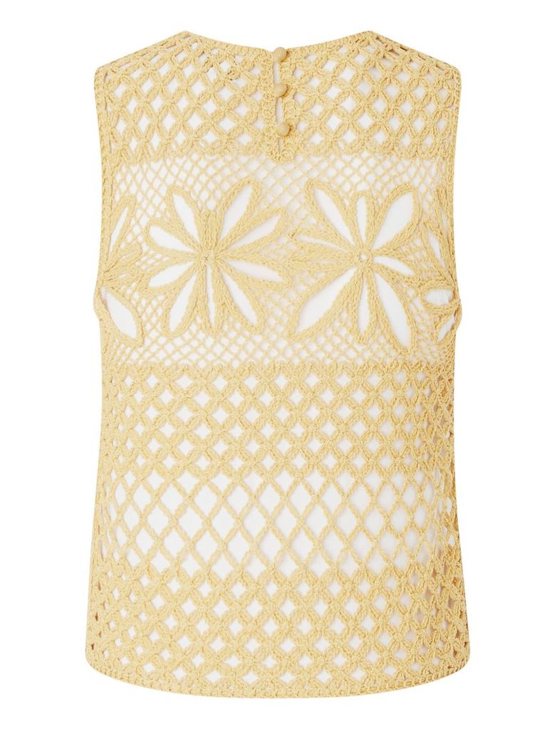 Pinko Fantasy Net Crochet Floral Top Keyhole In Yellow