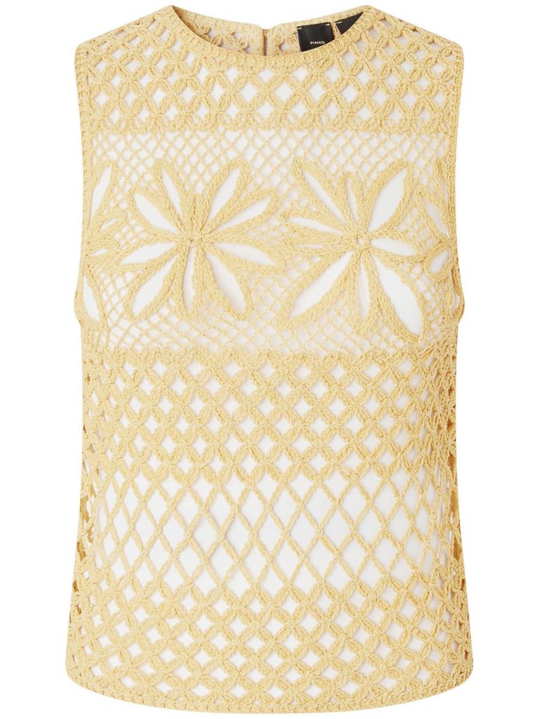 Pinko Fantasy Net Crochet Floral Top Keyhole In Yellow