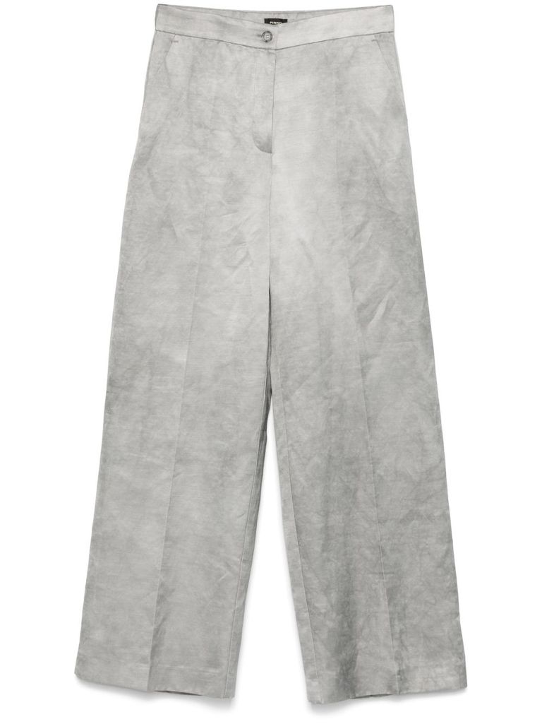 Pinko Wide-leg Grey Trousers With High Waist In Grey