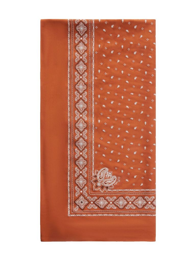 Pinko Intricate Patterned Orange And White Viscose Scarf In Brown