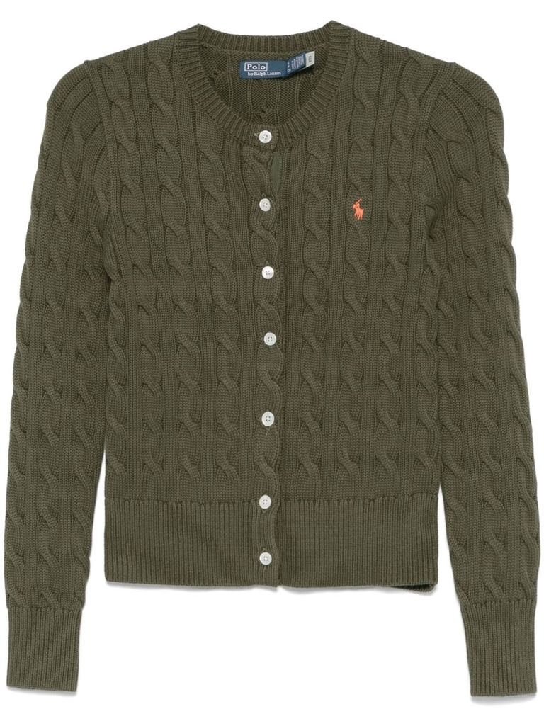 Shop Polo Ralph Lauren Dark Green Cotton Knit Cardigan