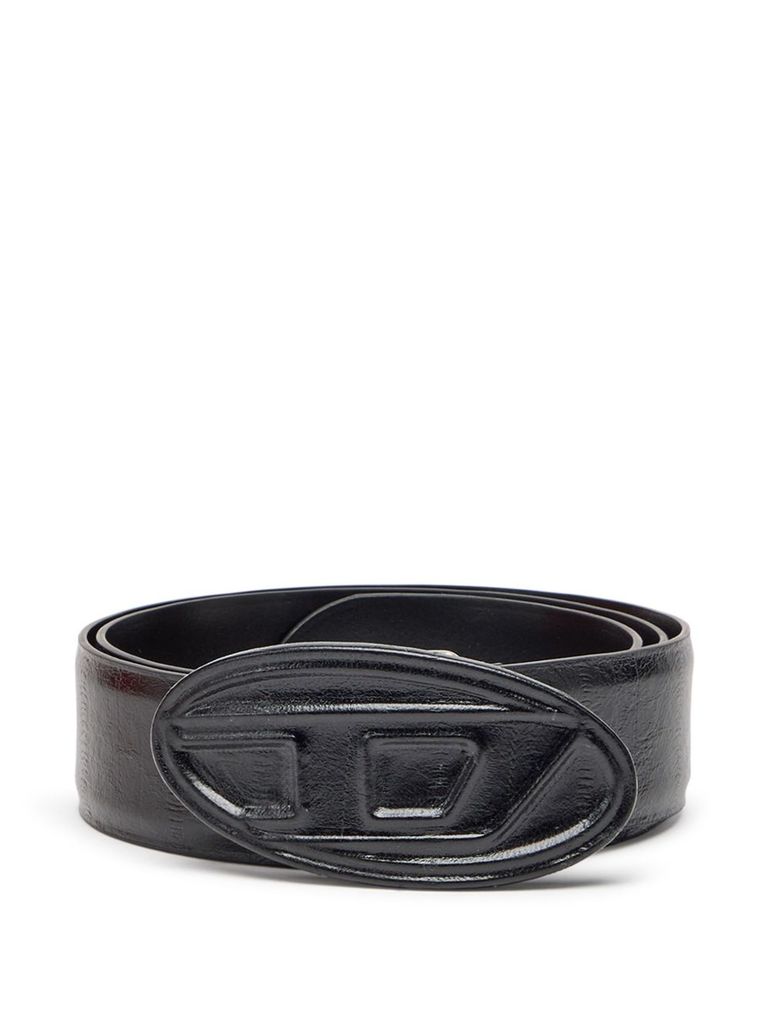 Diesel Textured Finish Belt With Distinctive Oval Buckle In Black