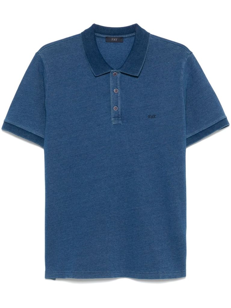 Fay Blue Polo Shirt Short-slevees With Embroidered Logo In Blue