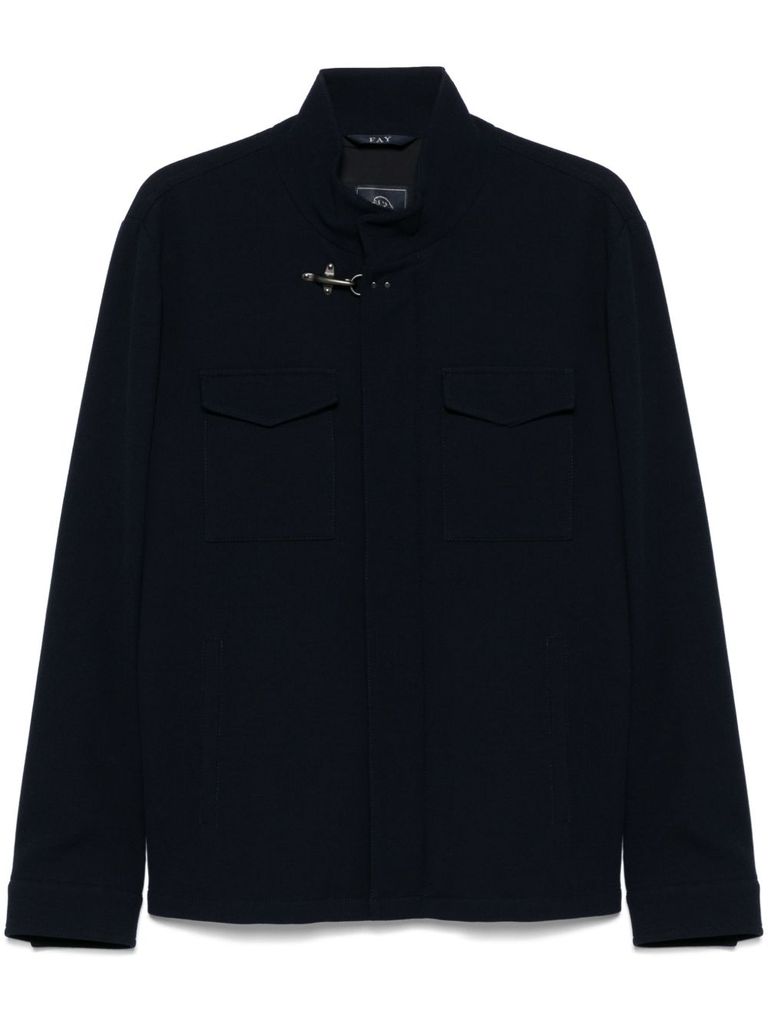 Fay Blue Jacket In Wool With Hook And Pockets In Blue