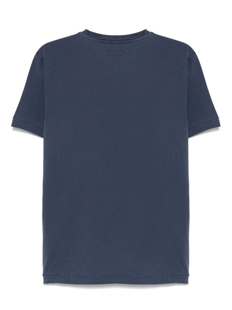 Fay Blue Crewneck T-shirt With Pocket And Logo In Blue