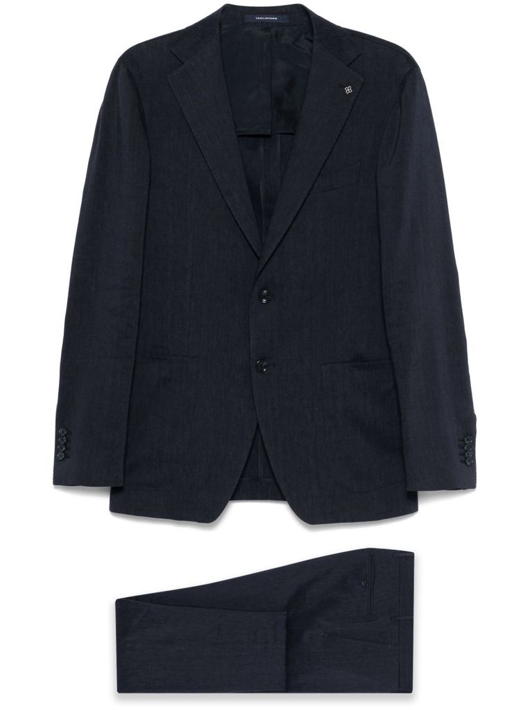 Shop Tagliatore Blue Suit In Linen And Virgin Wool With Single-breasted Jacket And Trousers