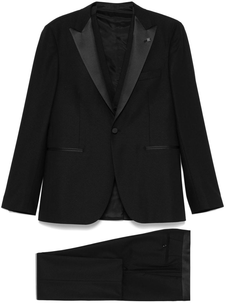 Shop Tagliatore Navy Blue Suit With Vest Jacket And Trousers In Black