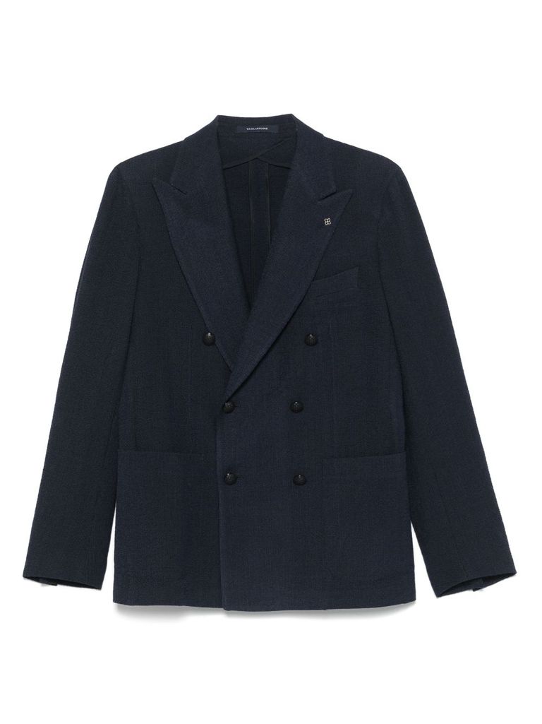Shop Tagliatore Blue Double-breasted Jacket In Virgin Wool