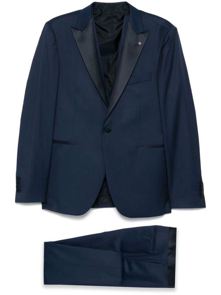 Shop Tagliatore Blue Suit With Vest Jacket And Trousers